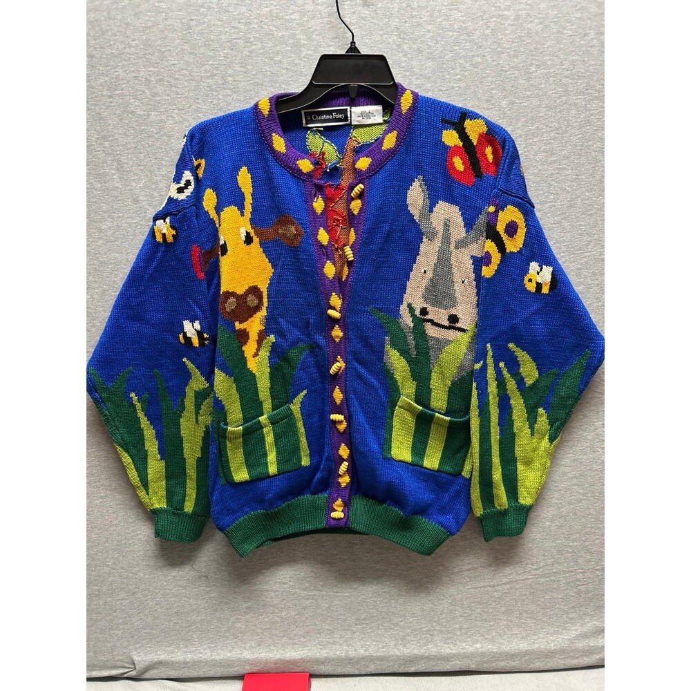 Christine Foley Various Animal Print Multi Color Vintage Heavy Sweater Size M